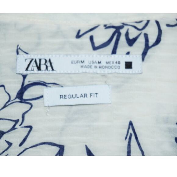 Zara Men’s Floral Button-Up Shirt – Size M – Blue & White Regular Fit – - Picture 2 of 3